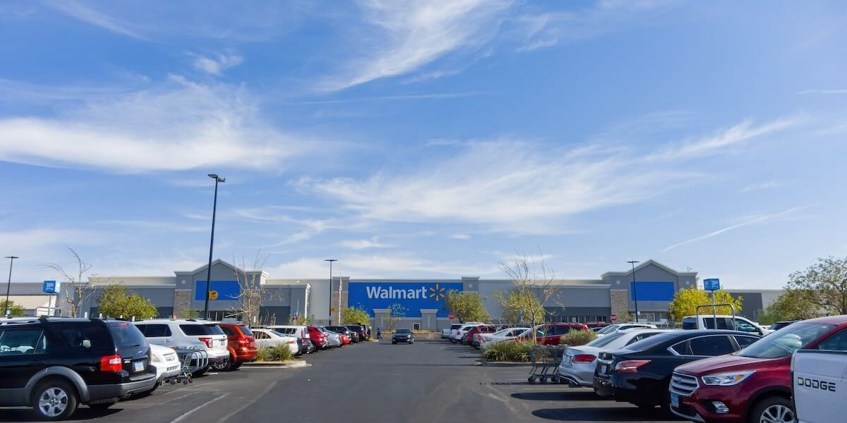 Las Vegas, OCT 5, 2020 - Sunny view of the parking lot of Walmart plaza